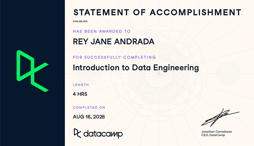 Introduction to Data Engineering certificate